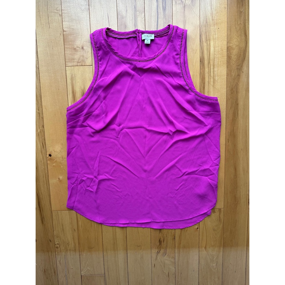 J Crew Magenta Sleeveless Ladder Stitch Blouse Pink‎ Round Neck Top Size 8